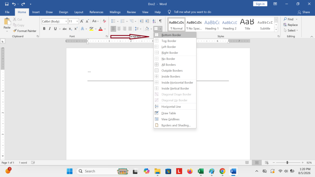 Cara Membuat Garis Lurus di Word dengan Borders