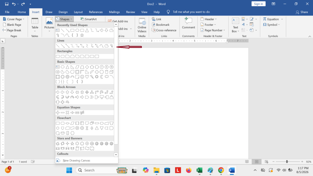 Cara Membuat Garis Lurus di Word dengan Shapes