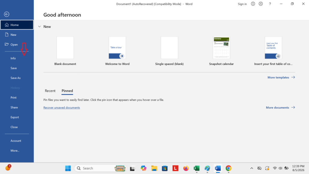 Mengembalikan Dokumen Word dengan Recent Document
