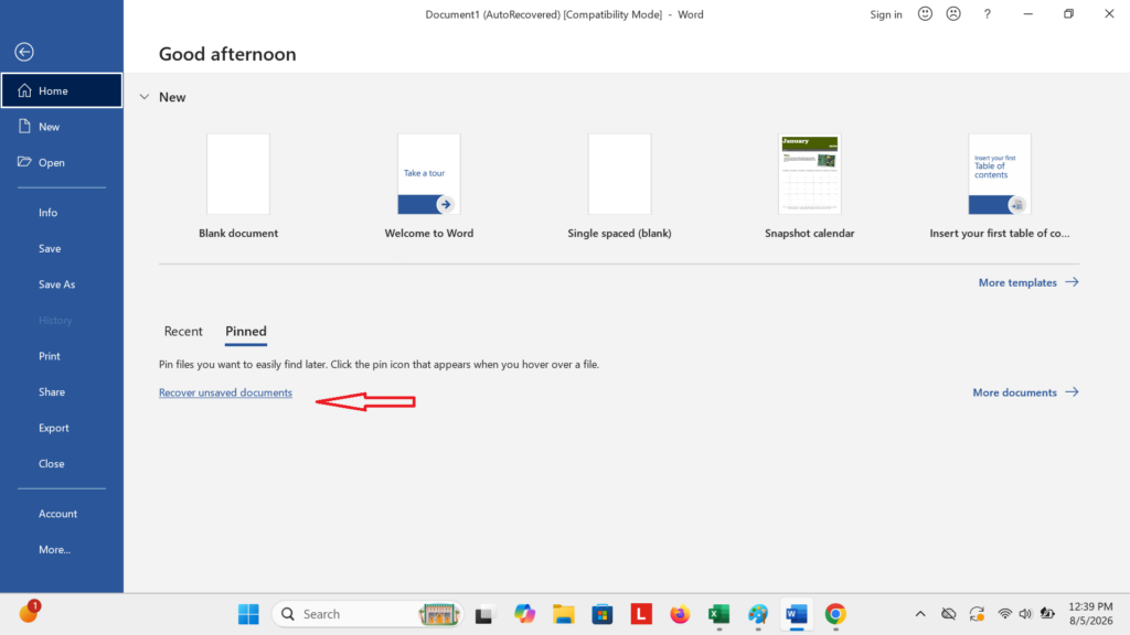 Mengembalikan Dokumen Word dengan Recent Document