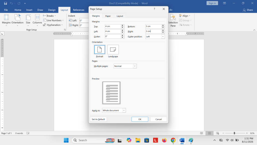Cara Mengatur Margin 4433 di word