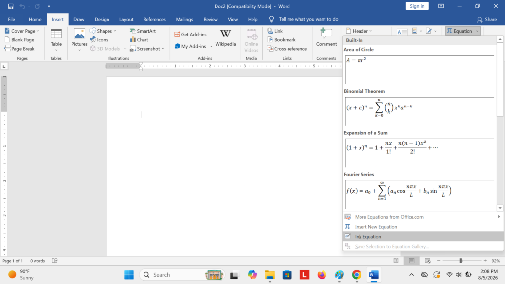 Rumus Menggunakan Ink Equation