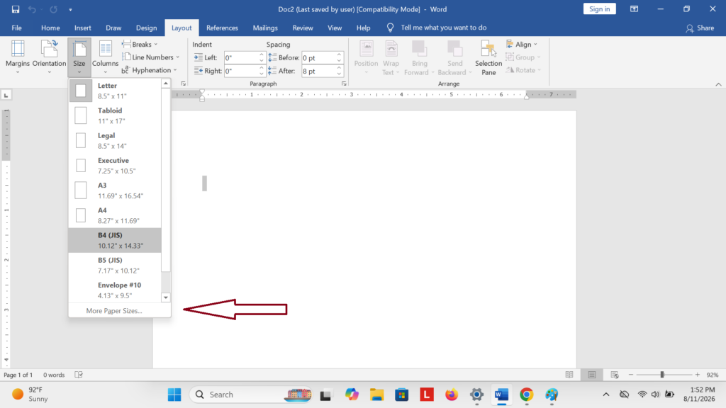 Mengatur kertas dengan Manual di Word