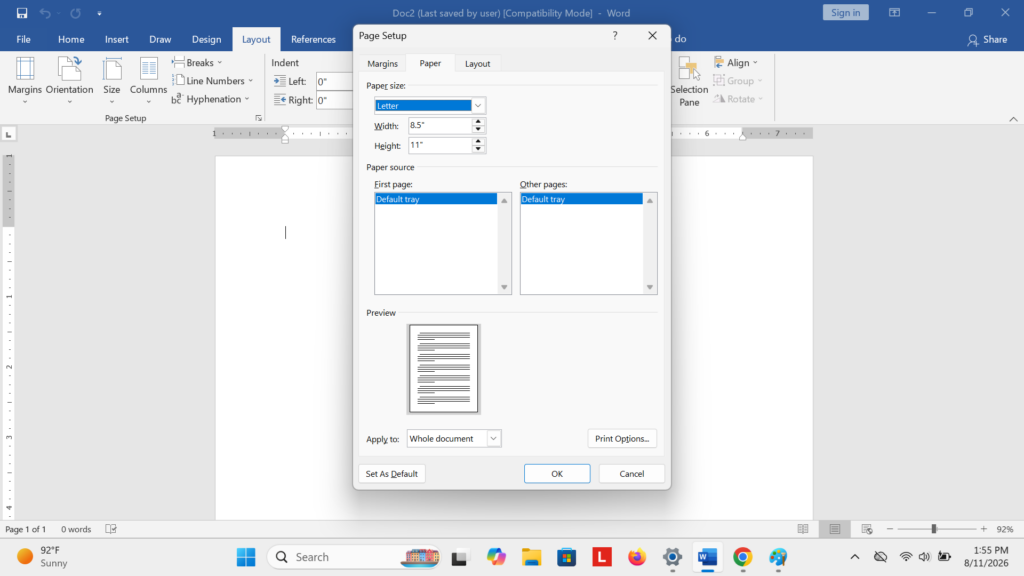 Cara Membuat ukuran kertas di Word