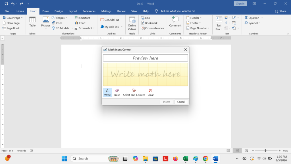 Membuat Rumus Menggunakan Ink Equation