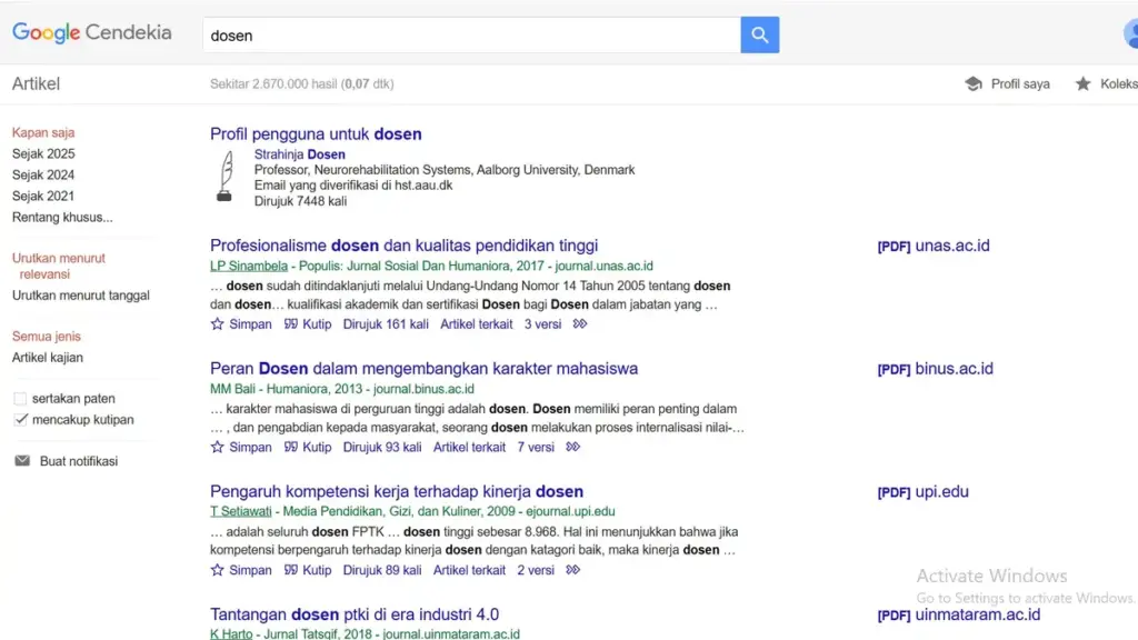 Contoh Biografi di Google Scholar