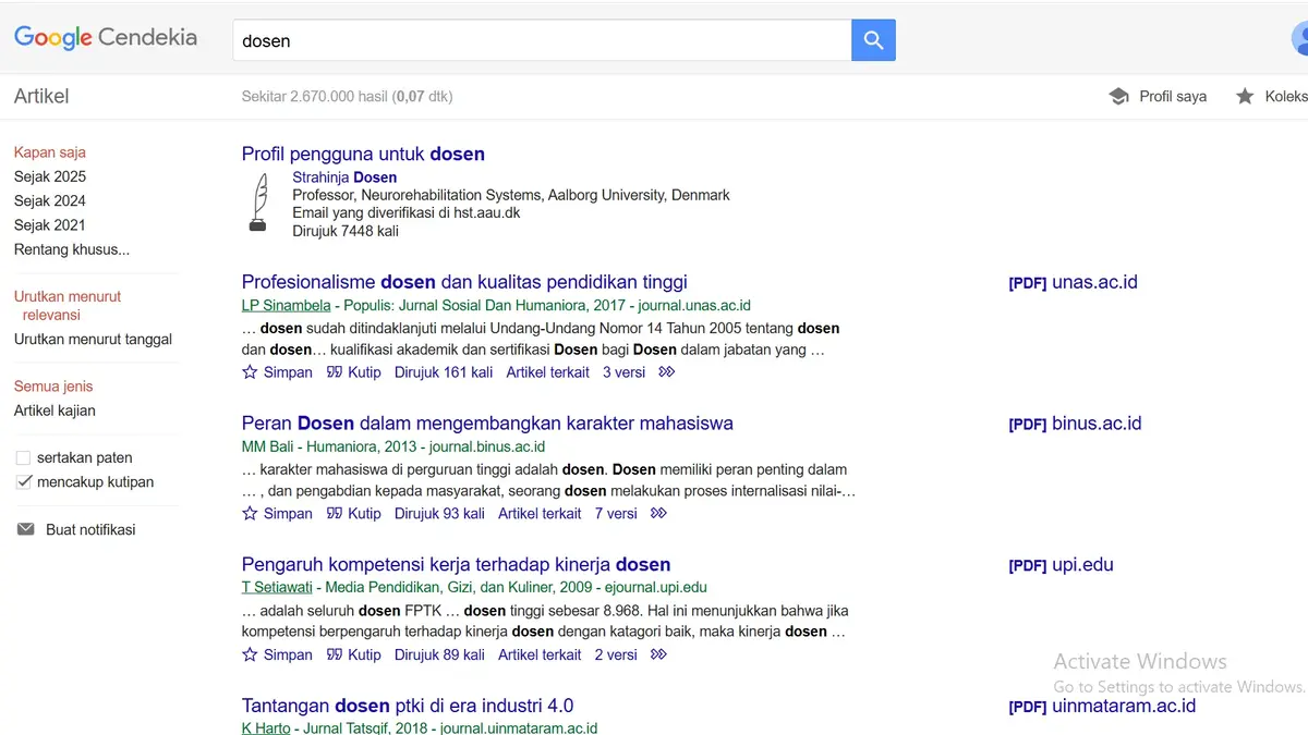 Contoh Biografi di Google Scholar