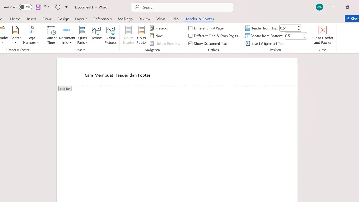 cara membuat header dan footer