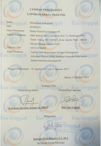 Contoh Lembar Pengesahan PKL