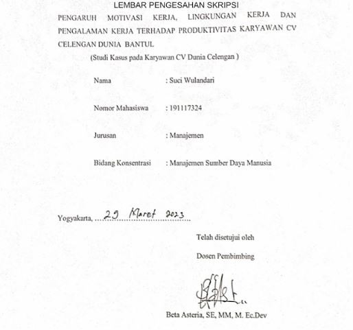 Contoh Lembar Pengesahan Skripsi