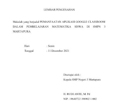 Contoh Lembar Pengesahan Makalah