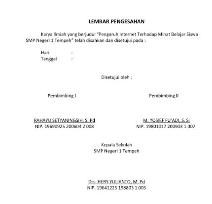 Contoh Lembar Pengesahan Karya Ilmiah