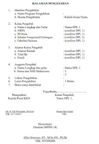 Contoh Lembar Pengesahan Laporan KKN