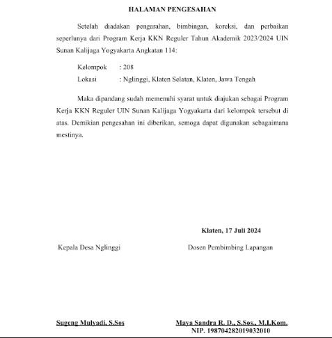 Contoh Lembar Pengesahan Proposal KKN